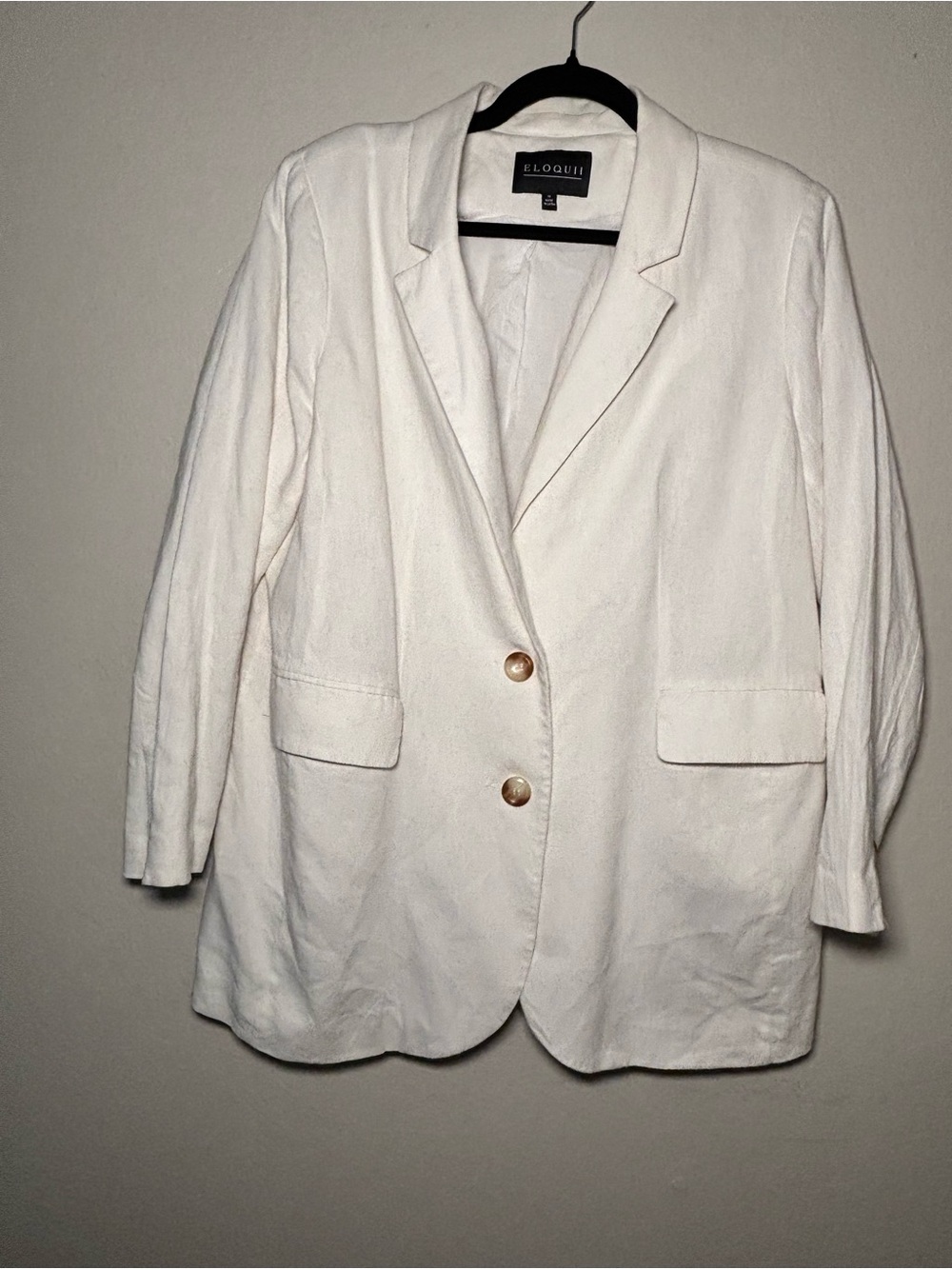 Eloquii Ivory Linen-Blend Two-Button Blazer